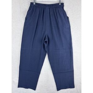 Saks Fifth Avenue Real Clothes Women's Pants Blue Wide Leg Pull On Size L‎